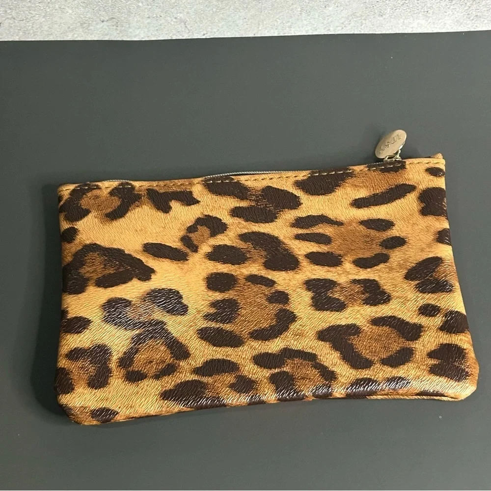 ipsy Leopard Print Cosmetic Bag with Orange Accent